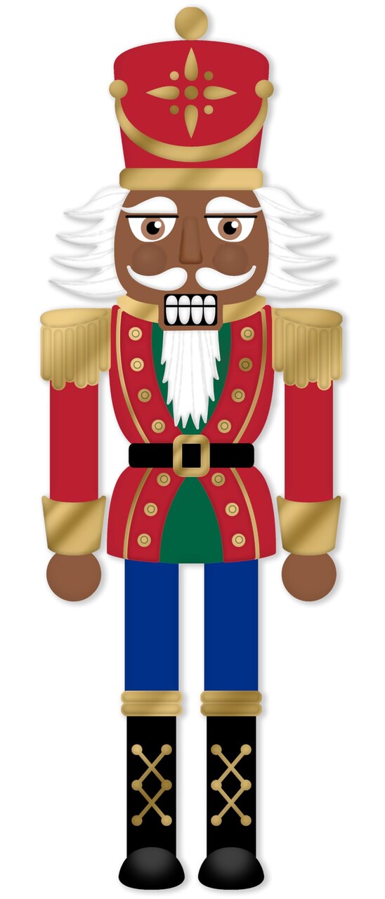 12" Nutcracker Shaped Embossed Metal Christmas Sign with Sawtooth Hanger for Wreath Accents, Garlands, Crafts, and Decorations (Brown, Red, Blue, Multi, 12" x 4" Inches)